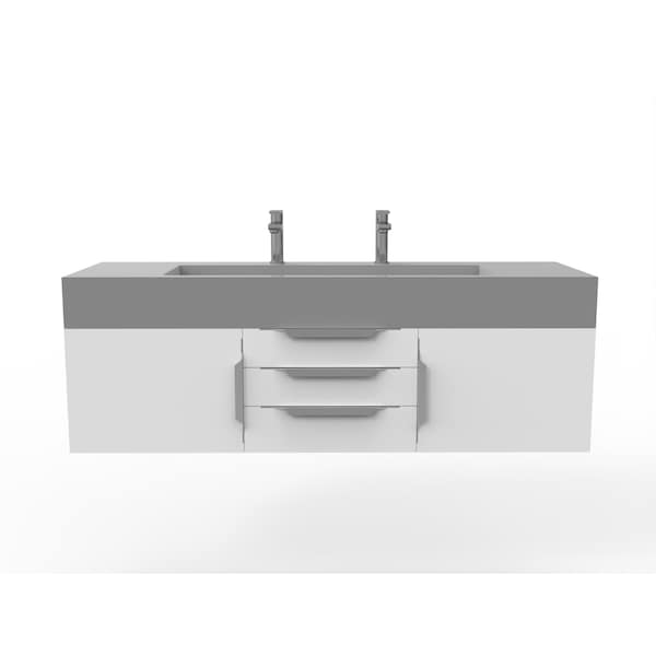 Castello Usa Nile 60" Wall Mounted White Vanity With Gray Top And Brushed Nickel Handles CB-MC-60W-BN-2053-GR - main